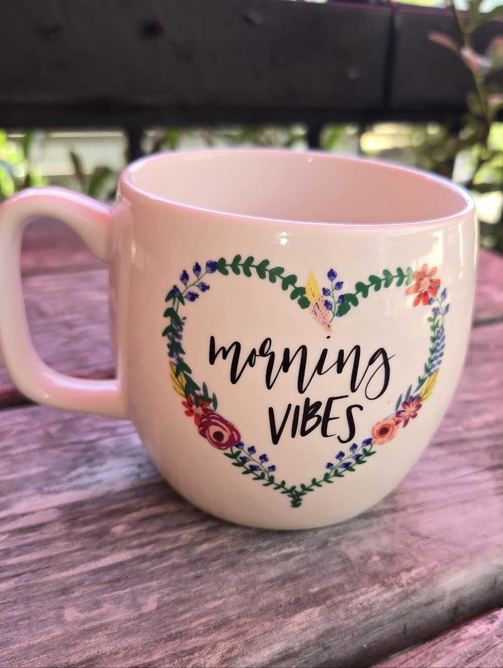 Opalhouse White Ceramic Mug With Floral Heart "Morning Vibes"